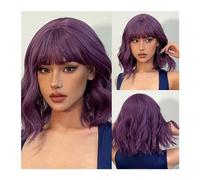 Parrucca da donna Parrucche corte ondulate resistenti al calore for uso cosplay quotidiano for le donne Parrucca sintetica naturale Bob marrone scuro con frangia for ragazza Parrucche umane(WL1006-3)