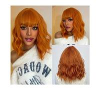 Parrucca da donna Parrucche corte ondulate resistenti al calore for uso cosplay quotidiano for le donne Parrucca sintetica naturale Bob marrone scuro con frangia for ragazza Parrucche umane(WL1006-1)