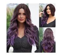Parrucca da donna Parrucche for capelli Lolita for feste di cosplay della parte centrale naturale resistente al calore Parrucche sintetiche lunghe ondulate Ombre marrone viola for le donne Parrucche u