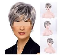 Parrucca da Donna Parrucche for le donne Parrucca corta sintetica con botti misti parrucche grigio misto capelli ad alta temperatura capelli resistenti al calore in fibra Pezzo di Capelli per Parrucch