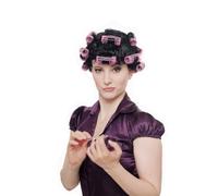 Parrucca da Donna, per Carnevale/Halloween, Colore Nero, Bigodini, Casalinga, Trash Drag Queen, 4204-P103