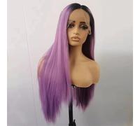 Parrucca da donna viola sfumata lunga e liscia 13 x 6 parrucche frontali in pizzo con radice di Drak capelli sintetici Ombre viola 61 cm-136