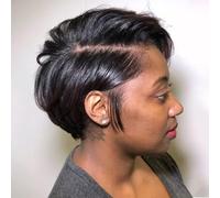 Parrucca da folletto in pizzo nero 13x4 HD, parrucca corta diritta da 8 pollici, attaccatura dei capelli umani naturali con capelli del bambino,per le donne abbigliamento quotidiano per cosplay.