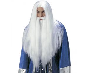 Parrucca da Mago con Maxi Barba e Baffi, Lunga Bianca, Uomo Adulto