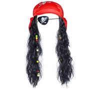 Parrucca da pirata Cappello Set costume da pirata Parrucca Dreadlock Benda sull'occhio Bandana Capitano Costume Teschio Ossa incrociate Posticci Vestito per Halloween Festa Carnevale Gioco di ruolo O
