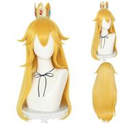 Parrucca da principessa gialla con corona per bambine, parrucca lunga dritta da personaggio di principessa per adulti o bambini, accessorio per travestimento da principessa per feste, compleanni, even