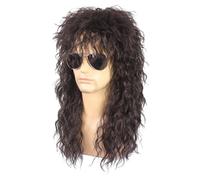 Parrucca da rocker lunga e riccia - Parrucca di tipo oscillante - Parrucca rockera anni '70 e '80 marrone scuro parrucca lunga riccia per feste costume di Halloween parrucca anime per uomini