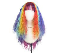 Parrucca Da Rocker Punk Metal Anni '70 Riccia Lunga Con Colori Dell'arcobaleno - Parrucca Da Rocker Per Donne Adulte Per Costume Di Halloween Cosplay Anime Party