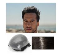 parrucca da uomo 0,06-0,08 mm Toupee for uomo in pelle sottile, unità for capelli da uomo con capelli umani Remy a V, sistema di sostituzione dei capelli europeo con base in PU completa capelli lisci(
