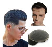 Parrucca da uomo 10 * 8 pezzi di capelli Toupee for uomo Protesi for capelli umani Sistema di sostituzione dei capelli in pizzo svizzero Base for unità capillari Parrucche per capelli(Jet black)