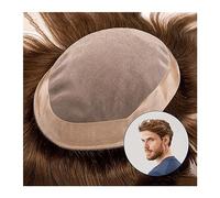 Parrucca da Uomo 6 "Sistema di capelli umani lisci Fine Mono Top e PU Perimeter Men Toupee 120% Density 4# Colore marrone Toupee da uomo traspirante Parrucchino Parrucche da Uomo(6x8)