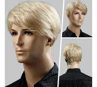 Parrucca da uomo bionda corta con frangia laterale per uno stile alla moda e sicuro di sé, parrucca da donna in fibra ad alta temperatura, oro