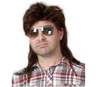 Parrucca da uomo Brown Mullet 80's Mullet parrucca da uomo lunga parrucca sintetica per capelli Cosplay Halloween Costume Party