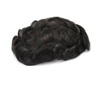 Parrucca da uomo capelli corti Parrucca for capelli umani da uomo con base in seta e sottile PU intorno al sistema di sostituzione dei capelli lisci #1B, unità for capelli da uomo nere naturali Parruc