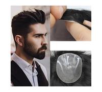 Parrucca da uomo con base in PU completa con anello a V, parrucche lisce con capelli umani, densità 120, colore nero naturale Hair Pieces Replacement(16x24cm)