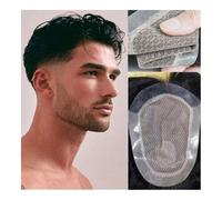 Parrucca da uomo con capelli umani dall'aspetto re Base in seta da uomo con parrucca iniettata intorno al 100% di capelli umani protesi for capelli maschili sistema di capelli fatto a mano traspirante