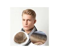 Parrucca da uomo con capelli umani dall'aspetto re Parrucchino da uomo in pizzo stile attaccatura dei capelli svizzero in pizzo anteriore da uomo con nodo sbiancato con parrucchino da uomo di ricambio