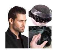 Parrucca da uomo con capelli umani dall'aspetto re Parrucchino maschile in pizzo 30mm onda diritta parrucca indiana for capelli umani protesi capillare da uomo con sistema di capelli a nodo attaccatur