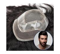 Parrucca da uomo con pizzo Toupee con PU Intorno Uomini Traspirante Protesi per capelli maschili Densità 120% Sistema di sostituzione dei capelli umani (#1B) Toupee Parrucca da uomo (dritta, 6 x 8)