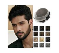 Parrucca da uomo, doppio nodo in pizzo svizzero con PU, toupet, capelli umani, traspirante, protesi for australiane, sistemi di sostituzione capillare, parrucca bionda(Sliver White,6x8)