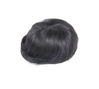 Parrucca da uomo in pelle sottile da 0,08 mm, 8x10 pollici, base in PU, con veri capelli umani, con passante a V Hair Pieces Replacement(Black)