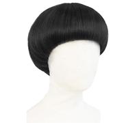 Parrucca da uomo in stile retrò anni '60: bob a fungo corto dritto con taglio a pentola per costume e cosplay (nero)