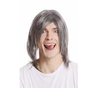 Parrucca da Uomo Lunga Liscia Riga Cool Älterer Rockstar Grigio Scuro GFW892
