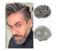 Parrucca da uomo Parrucca di capelli umani for uomo, protesi capillare maschile da 6" unità di capelli europee base di pelle sottile PU completa pezzi di capelli da uomo 1B nero con 65% grigio bianco