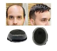 Parrucca da Uomo Parrucchino da uomo mono pizzo con PU intorno e pizzo francese davanti Parrucchino da uomo 10x8 pollici parrucchino di ricambio for capelli indiani for uomo, # 1B colore nero Parrucch