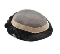 Parrucca da uomo per capelli umani, mono pizzo con PU Around da uomo, colore nero naturale (dritto, 7 x 9 cm)