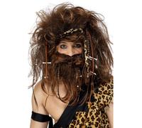 Parrucca Da Uomo Preistorico Con Barba E Ossa Accessorio Per Costume Marrone