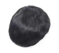 Parrucca da uomo, sistema di sostituzione per uomo, parrucca in capelli umani con pizzo francese al centro, PU intorno ai capelli lisci #1B(7x10)