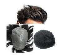 Parrucca da Uomo Toupee da uomo, 4mm-6mm PU pelle cuoio capelluto biologico capelli umani Toupee da uomo, capelli Remy indiani neri naturali capelli lisci di ricambio da uomo Parrucchino Parrucche da