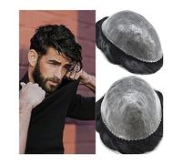 Parrucca da Uomo Toupee da uomo 6 "Pezzo lungo di capelli umani indiani 0,08-0,12 mm Pelle sottile resistente Nodo invisibile Uomini Toupee Natural Soft Black Hair System Units Parrucchino Parrucche d