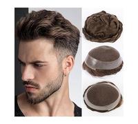 Parrucca da Uomo Toupee da uomo traspirante Pezzi di capelli umani indiani Pizzo svizzero e PU intorno alla protesi Parrucca maschile Sistema di sostituzione dei capelli a doppia onda Parrucchino Parr