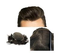 Parrucca da Uomo Toupee for uomo Marrone scuro 2# Pezzo di capelli umani 8×10" Parte anteriore in pizzo con base in pelle PU Toupee da uomo Attaccatura dei capelli naturale Capelli traspiranti Toupee