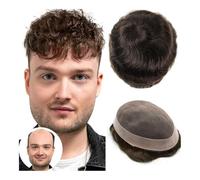 Parrucca da uomo, toupet capelli veri, mono fine con protesi capillare, parrucca di ricambio marrone, protesi maschile, bionda (Dark Brown,6 x 9)