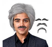 Parrucca da uomo vecchio grigio con baffi e sopracciglia, accessori per costume da nonno, per 100 giorni di scuola, festa di Halloween