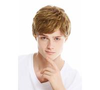 Parrucca da Uomo Voluminoso Completamente Mosso Braun Biondo Rame con Meches