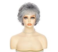 Parrucca da vecchia signora corta riccia grigio argenteo Parrucche soffici con capelli grigi a onda naturale for donne dall'aspetto naturale