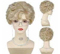 Parrucca da vecchia signora grigia, occhiali da nonna, collana di perle, 3 pezzi/set, parrucca da nonna per cosplay, per Natale, scuola, giorno del Ringraziamento-764-2set