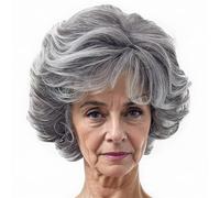 Parrucca da vecchia signora, parrucca da nonna grigio chiaro dall'aspetto naturale da 5, 9 pollici, capelli di seta traspiranti ad alta temperatura per donna