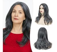 Parrucca da vecchia signora S-noilite, parrucche sintetiche complete per donne di mezza età, per madre, nonna, ragazze, travestimenti per feste di Halloween e cosplay,Miscela lunga grigio