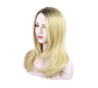 Parrucca del cosplay di capelli lunghi neri scuro radice scuro bionda dorata a strati di spalla a strati parrucca sintetica resistenza di calore fibra parrucca a macchina piena for donne nere party la