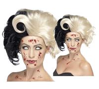 Parrucca Deluxe Cruella De Ville Evil Madame Zombie Donne 101 Dalmata Costume