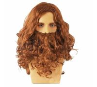Parrucca di Babbo Natale, set completo di barba, parrucca di Gesù, parrucca di Natale europea e americana, capelli lunghi e ricci, set di barba, parrucca cosplay Creative-D caffè
