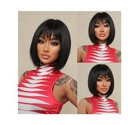 Parrucca di Capelli Parrucca di capelli naturali Bob neri Parrucche sintetiche corte dritte con frangia for donne Cosplay Parrucca for capelli uso quotidiano Fibra resistente al calore Donna Parrucche