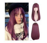 Parrucca di Capelli Parrucca sintetica con capelli lisci lunghi e setosi con frangia, parrucche bordeaux con frangia, parrucca sintetica resistente al calore dall'aspetto naturale for cosplay di feste