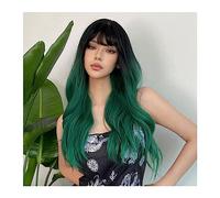 Parrucca di Capelli Parrucche sintetiche alpine lunghe e ricci ondulate verde foresta con frangia Cosplay for capelli di Halloween for feste afro da donna Donna Parrucche