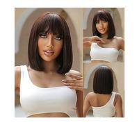Parrucca di Capelli Parrucche sintetiche for capelli corti castano scuro con frangia Parrucca naturale Lolita Cosplay for donna Taglio smussato resistente al calore Donna Parrucche
